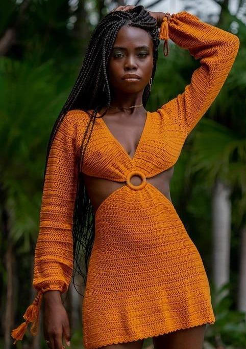 Orange Crochet Dress Cut Out Middle – Vanity Island Magazine