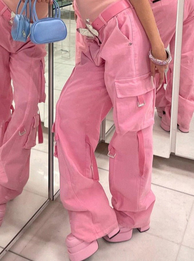Hot Pink Cropped Pants Weekeep Kawaii Pink Cargo Pants Y2k Cute