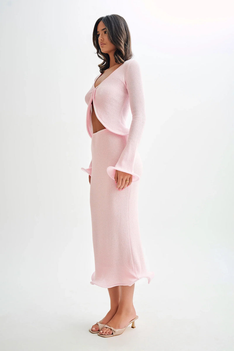 Longsleeve Open Top and Maxi Skirt Knit Set