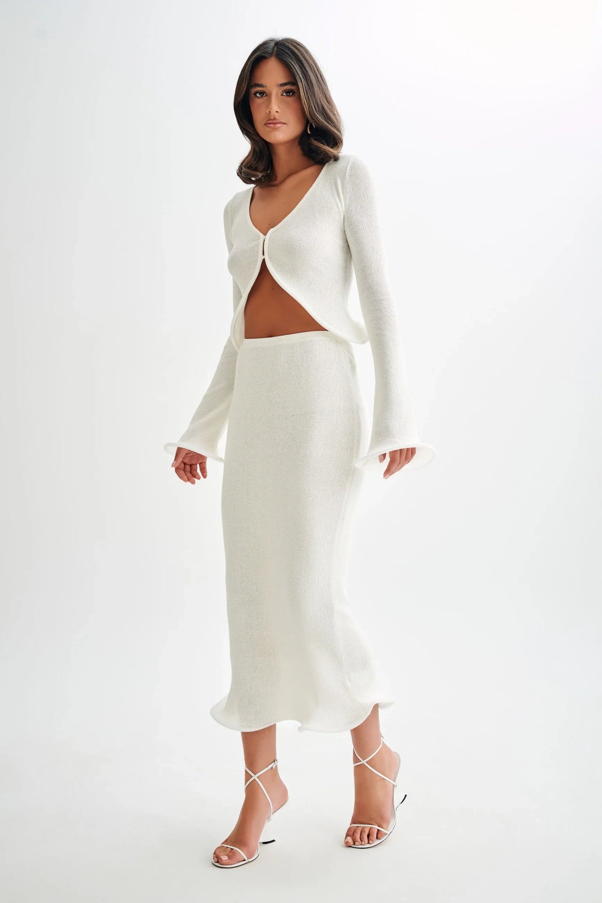 Longsleeve Open Top and Maxi Skirt Knit Set