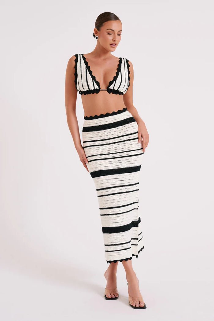 Black and White Stripe Knitted Two Piece Set Beachwear