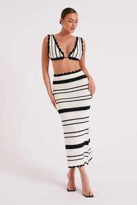 Black and White Stripe Knitted Two Piece Set Beachwear