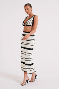 Black and White Stripe Knitted Two Piece Set Beachwear