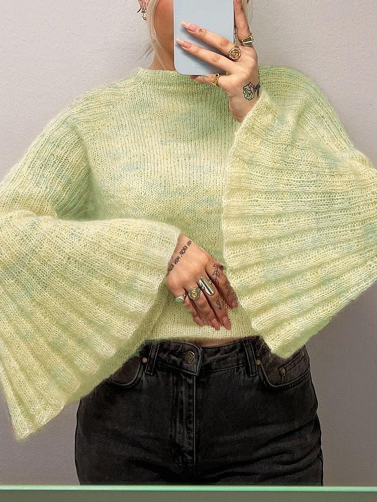 Green Knitted Sweater with Baggy Sleeve Vanity Island Magazine