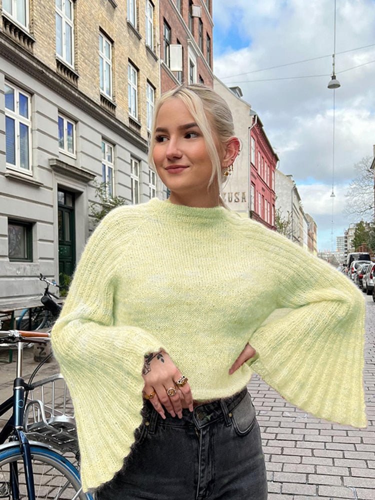 Green Knitted Sweater with Baggy Sleeve Vanity Island Magazine