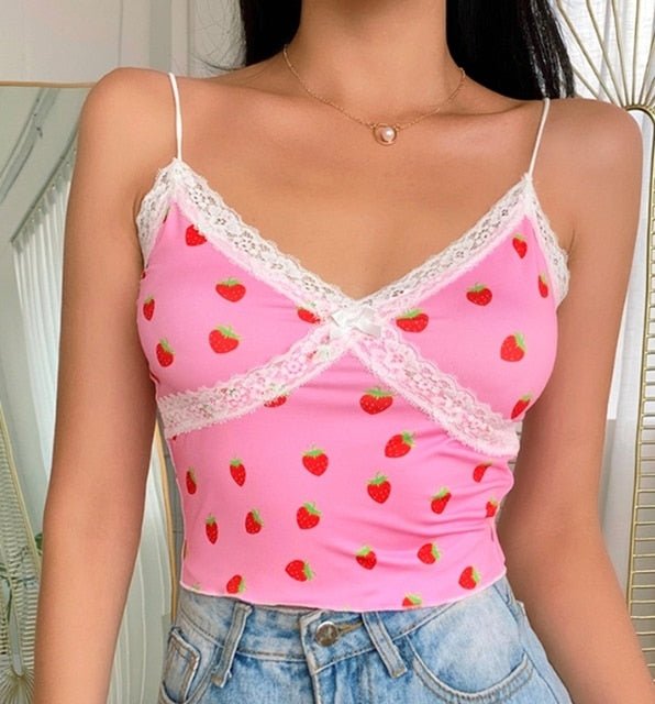 Sweet Pink Striped Lace Crop Top Cute Bow Soft Cotton Sleeveless Summer  Camis Vests Women Vintage Harajuku Slim Tank Tops Y2k - AliExpress